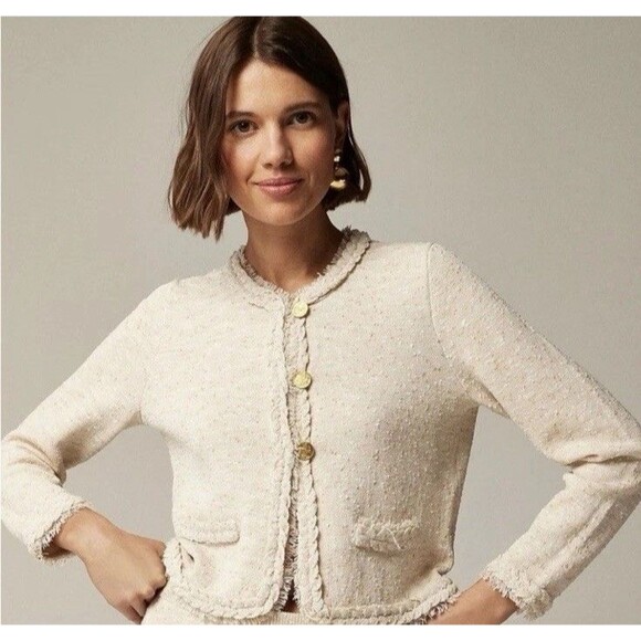 J. Crew Jackets & Blazers - J. Crew Marled Fringe Trim Sweater Lady Cropped Jacket Womens Small Tan